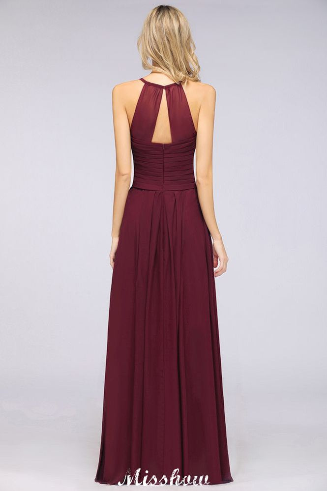 MISSHOW offers A-Line Halter V-Neck Sleeveless Bridesmaid Dress Ruffles Evening Swing Dress at a good price from 100D Chiffon to A-line Floor-length them. Lightweight yet affordable home,beach,swimming useBridesmaid Dresses.