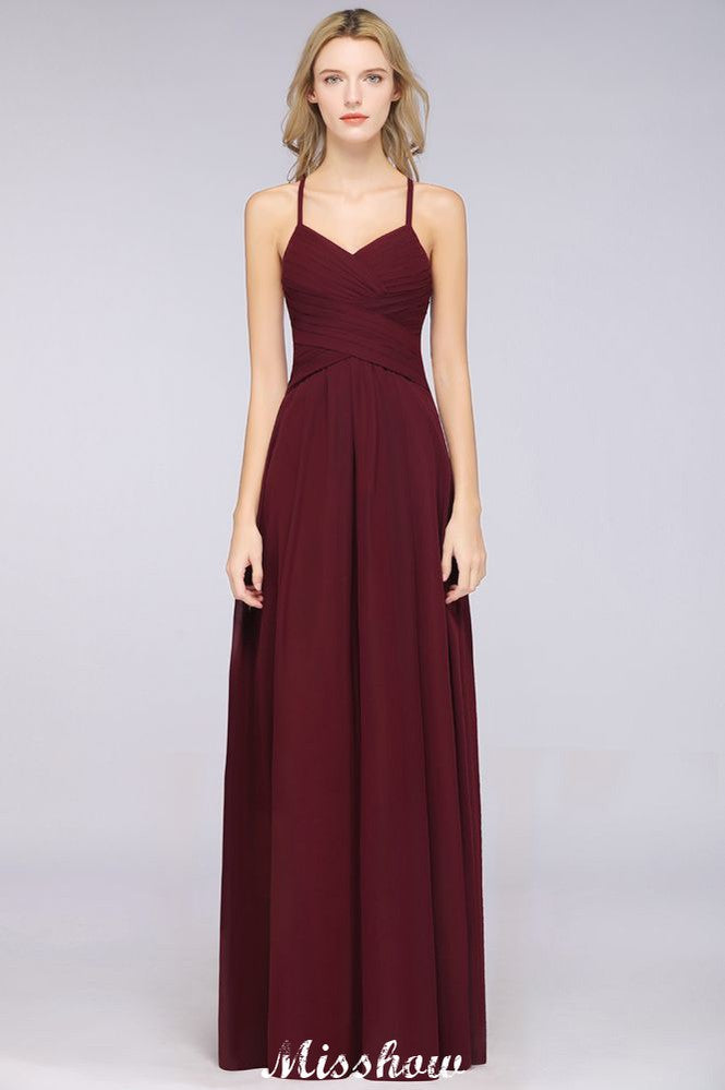 A-Line Halter V-Neck Sleeveless Bridesmaid Dress Ruffles Evening Swing Dress | MISSHOW misshow.com A-Line Halter V-Neck Sleeveless Bridesmaid Dress Ruffles Evening Swing Dress | MISSHOW misshow.com