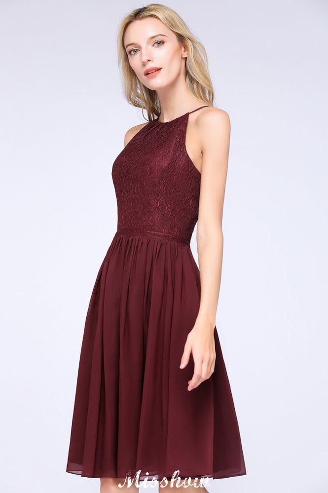 MISSHOW offers A-line Jewel Sleeveless Knee-Length Bridesmaid Dresses with Ruffle Chiffon Lace Party Dress at a good price from 100D Chiffon,Lace to A-line Knee-length them. Lightweight yet affordable home,beach,swimming useBridesmaid Dresses.