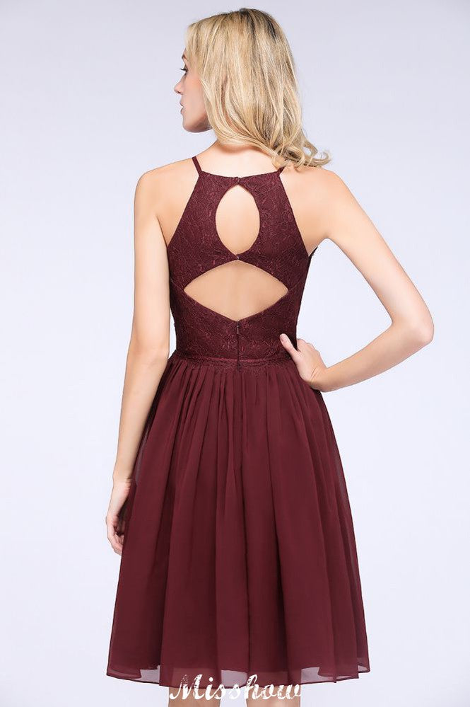 MISSHOW offers A-line Jewel Sleeveless Knee-Length Bridesmaid Dresses with Ruffle Chiffon Lace Party Dress at a good price from 100D Chiffon,Lace to A-line Knee-length them. Lightweight yet affordable home,beach,swimming useBridesmaid Dresses.