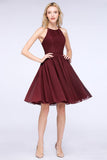 A-line Jewel Sleeveless Knee-Length Bridesmaid Dresses with Ruffle Chiffon Lace Party Dress