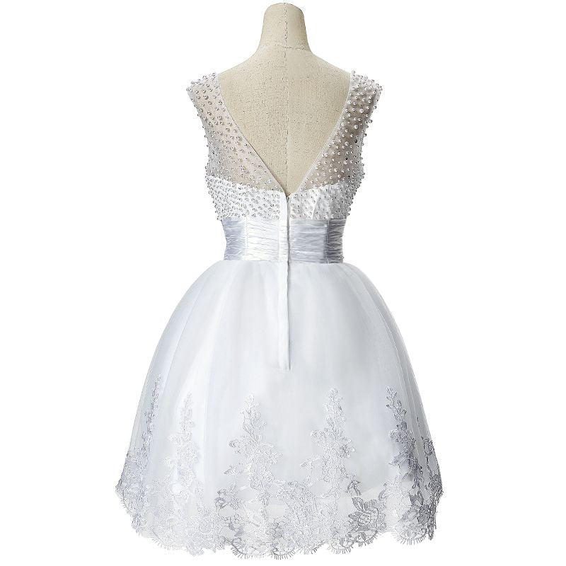 MISSHOW offers gorgeous White Scoop party dresses with delicately handmade Beading in size 0-26W. Shop Mini prom dresses at affordable prices.