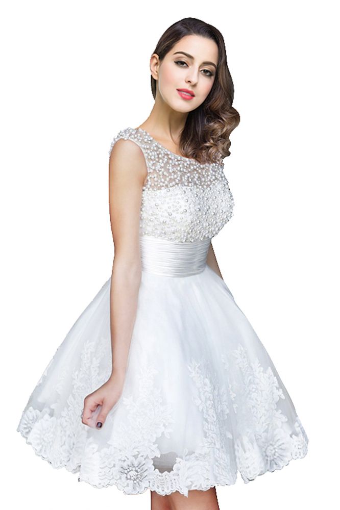 MISSHOW offers gorgeous White Scoop party dresses with delicately handmade Beading in size 0-26W. Shop Mini prom dresses at affordable prices.