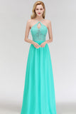Looking for Bridesmaid Dresses in 100D Chiffon, A-line style, and Gorgeous Lace work  MISSHOW has all covered on this elegant A-line Keyhole Neckline Lace Top Long Spaghetti Bridesmaid Dress