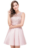 MISSHOW offers A-line Knee-length Satin Homecoming Dress with Lace at a cheap price from Ivory,Blushing Pink,Dusty Rose,Burgundy,Silver, Satin to A-line Knee-length hem. Stunning yet affordable Sleeveless Bridesmaid Dresses.