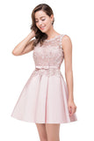 MISSHOW offers A-line Knee-length Satin Homecoming Dress with Lace at a cheap price from Ivory,Blushing Pink,Dusty Rose,Burgundy,Silver, Satin to A-line Knee-length hem. Stunning yet affordable Sleeveless Bridesmaid Dresses.