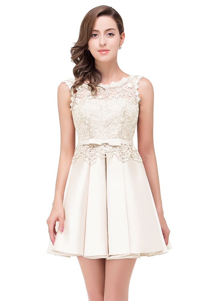 A-line Knee-length Satin Homecoming Dress with Lace | MISSHOW misshow.com A-line Knee-length Satin Homecoming Dress with Lace | MISSHOW misshow.com