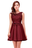 MISSHOW offers A-line Knee-length Satin Homecoming Dress with Lace at a cheap price from Ivory,Blushing Pink,Dusty Rose,Burgundy,Silver, Satin to A-line Knee-length hem. Stunning yet affordable Sleeveless Bridesmaid Dresses.