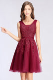 MISSHOW offers gorgeous Ivory,Pearl Pink,Dusty Rose,Burgundy,Lilac,Dark Navy,Black,Silver,Mint Green V-neck party dresses with delicately handmade Appliques in size 0-26W. Shop Knee-length prom dresses at affordable prices.