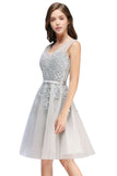 MISSHOW offers gorgeous Ivory,Pearl Pink,Dusty Rose,Burgundy,Lilac,Dark Navy,Black,Silver,Mint Green V-neck party dresses with delicately handmade Appliques in size 0-26W. Shop Knee-length prom dresses at affordable prices.