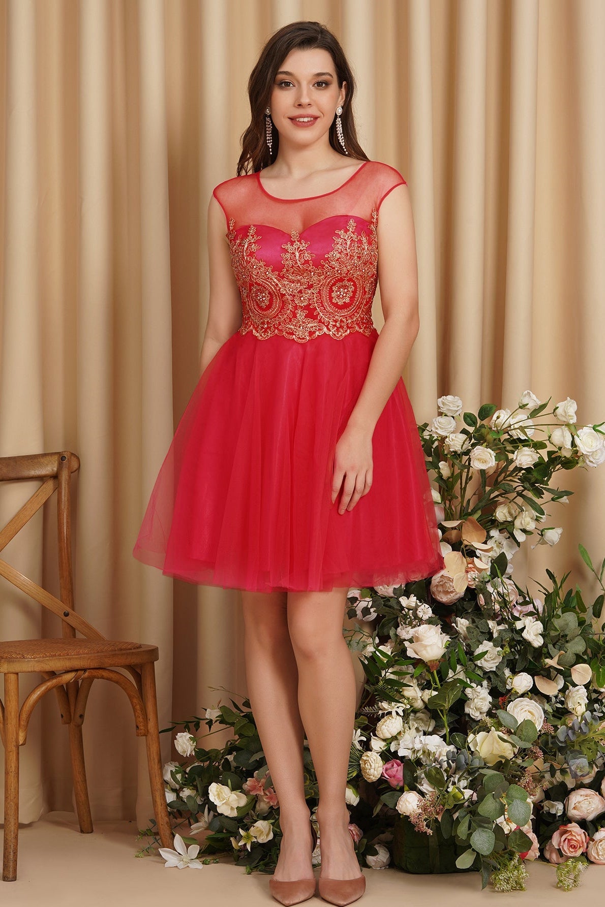 A-Line Lace Appliques Sweetheart Short Evening Dresses-misshow.com
