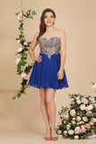 A Line Lace Appliques Sweetheart Short Prom Dresses