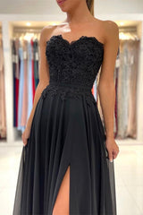 A-line Lace Long Front-Split Prom Evening Dresses Off-the-shoulder Evening Dress-misshow.com