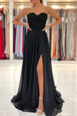 A-line Lace Long Front-Split Prom Evening Dresses Off-the-shoulder Evening Dress-misshow.com
