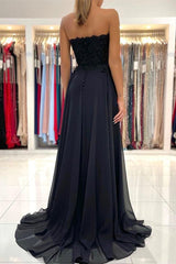 A-line Lace Long Front-Split Prom Evening Dresses Off-the-shoulder Evening Dress-misshow.com