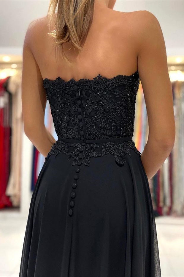 A-line Lace Long Front-Split Prom Evening Dresses Off-the-shoulder Evening Dress-misshow.com