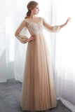 MISSHOW offers A-line Long Sleeves Appliques Tulle Champagne Evening Dress at a good price from White,Champagne,Tulle to A-line Floor-length them. Stunning yet affordable Long Sleeves Prom Dresses,Evening Dresses.