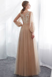 MISSHOW offers A-line Long Sleeves Appliques Tulle Champagne Evening Dress at a good price from White,Champagne,Tulle to A-line Floor-length them. Stunning yet affordable Long Sleeves Prom Dresses,Evening Dresses.