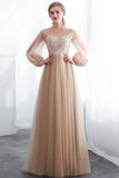 MISSHOW offers A-line Long Sleeves Appliques Tulle Champagne Evening Dress at a good price from White,Champagne,Tulle to A-line Floor-length them. Stunning yet affordable Long Sleeves Prom Dresses,Evening Dresses.