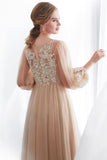 MISSHOW offers A-line Long Sleeves Appliques Tulle Champagne Evening Dress at a good price from White,Champagne,Tulle to A-line Floor-length them. Stunning yet affordable Long Sleeves Prom Dresses,Evening Dresses.