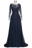 A-line Long Sleeves Plus Size Floor Length Crystals Tulle Prom Dresses