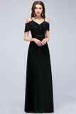 Looking for Bridesmaid Dresses in 100D Chiffon, A-line style, and Gorgeous Lace work  MISSHOW has all covered on this elegant A-line Long Spaghetti V-neck Black Lace Chiffon Bridesmaid Dress