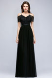 Looking for Bridesmaid Dresses in 100D Chiffon, A-line style, and Gorgeous Lace work  MISSHOW has all covered on this elegant A-line Long Spaghetti V-neck Black Lace Chiffon Bridesmaid Dress