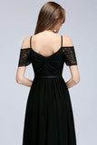 Looking for Bridesmaid Dresses in 100D Chiffon, A-line style, and Gorgeous Lace work  MISSHOW has all covered on this elegant A-line Long Spaghetti V-neck Black Lace Chiffon Bridesmaid Dress