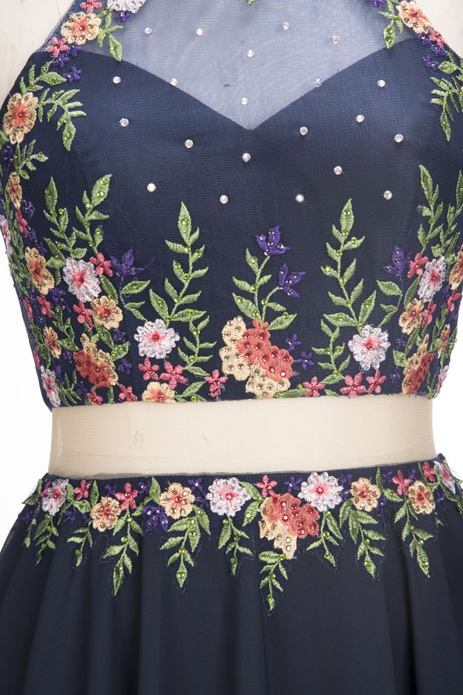 MISSHOW offers A-line Long Two-piece Sleeveless Flowers Appliques Plus Size Prom Dresses at a cheap price from Dark Navy, 30D Chiffon to A-line,Two Pieces Floor-length hem. Stunning yet affordable Sleeveless Realdressphotos.