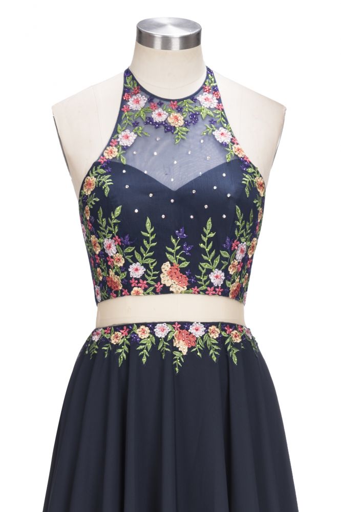 MISSHOW offers A-line Long Two-piece Sleeveless Flowers Appliques Plus Size Prom Dresses at a cheap price from Dark Navy, 30D Chiffon to A-line,Two Pieces Floor-length hem. Stunning yet affordable Sleeveless Realdressphotos.