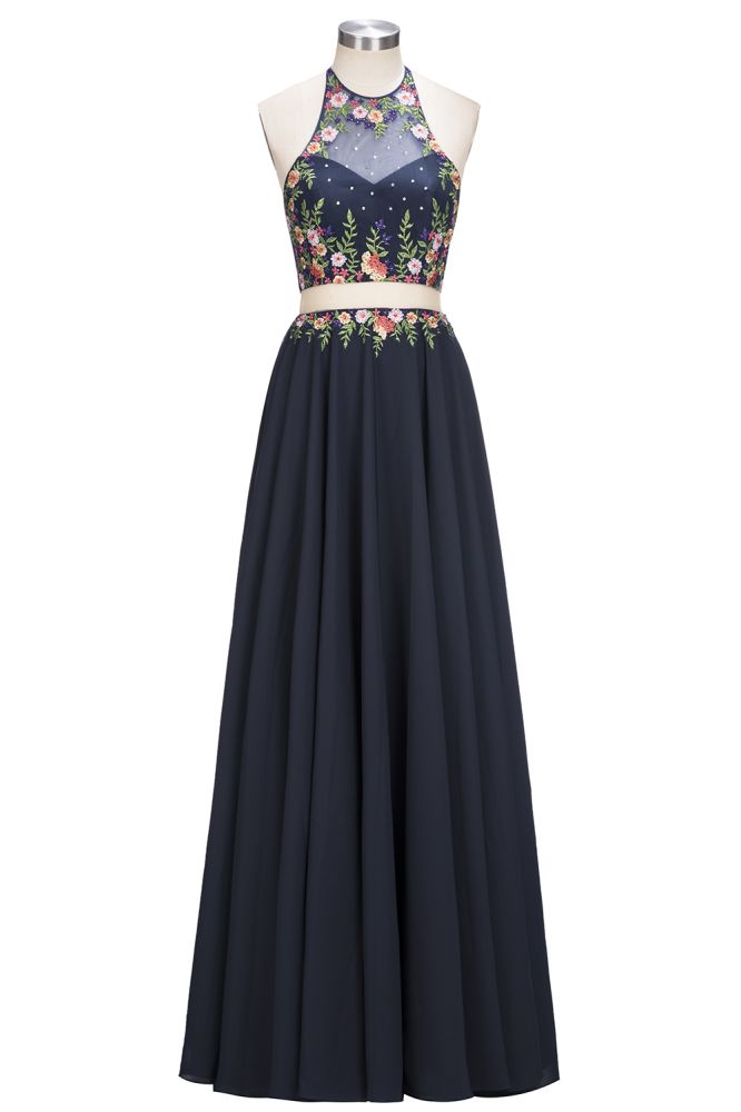 MISSHOW offers A-line Long Two-piece Sleeveless Flowers Appliques Plus Size Prom Dresses at a cheap price from Dark Navy, 30D Chiffon to A-line,Two Pieces Floor-length hem. Stunning yet affordable Sleeveless Realdressphotos.