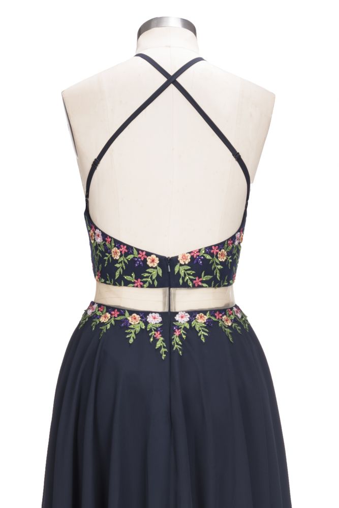 MISSHOW offers A-line Long Two-piece Sleeveless Flowers Appliques Plus Size Prom Dresses at a cheap price from Dark Navy, 30D Chiffon to A-line,Two Pieces Floor-length hem. Stunning yet affordable Sleeveless Realdressphotos.