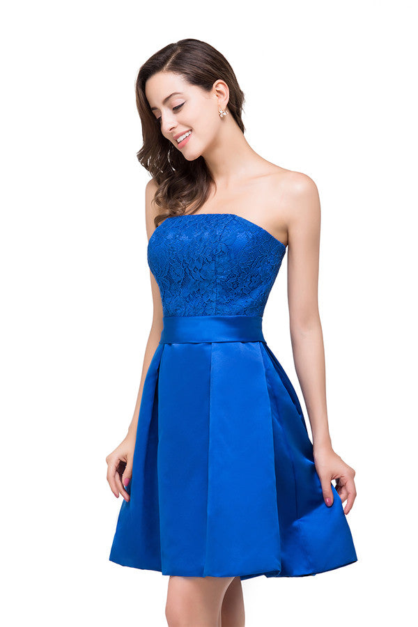A plus size Ocean Blue bridesmaid dress made of Stretch Satin are trendy for  . Shop MISSHOW with elaborately designed Appliques gowns for your bridesmaids.