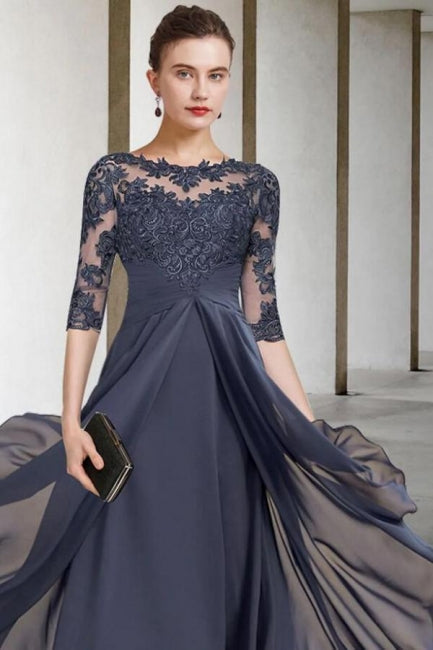 A-Line Mother of the Bride Dress Plus Size Ankle Length Chiffon Lace Half Sleeve-misshow.com