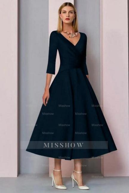 A-Line Mother of the Bride Dress Vintage Plus Size Ankle Length Satin 3/4 Length Sleeve A-Line Mother of the Bride Dress Vintage Plus Size Ankle Length Satin 3/4 Length Sleeve