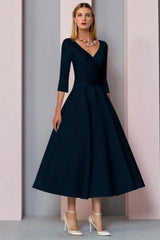 A-Line Mother of the Bride Dress Vintage Plus Size Ankle Length Satin 3/4 Length Sleeve-misshow.com