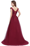 MISSHOW offers A-line Off-shoulder Floor-length Tulle Appliques Prom Dresses at a cheap price from Burgundy,Royal Blue,Dark Navy,Black,Silver, Tulle to A-line Floor-length hem. Stunning yet affordable Sleeveless Prom Dresses,Evening Dresses.