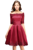 MISSHOW offers A-line Off-shoulder Half Sleeves Short Lace Appliques Prom Dresses at a cheap price from White,Ivory,Nude pink,Dusty Rose,Red,Burgundy,Dark Navy,Black,Silver, 100D Chiffon to A-line Mini hem. Stunning yet affordable Half-Sleeves Prom Dresses,Homecoming Dresses.