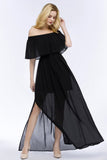 A-line Off-the-shoulder Floor Length Black Chiffon Bridesmaid Dresses