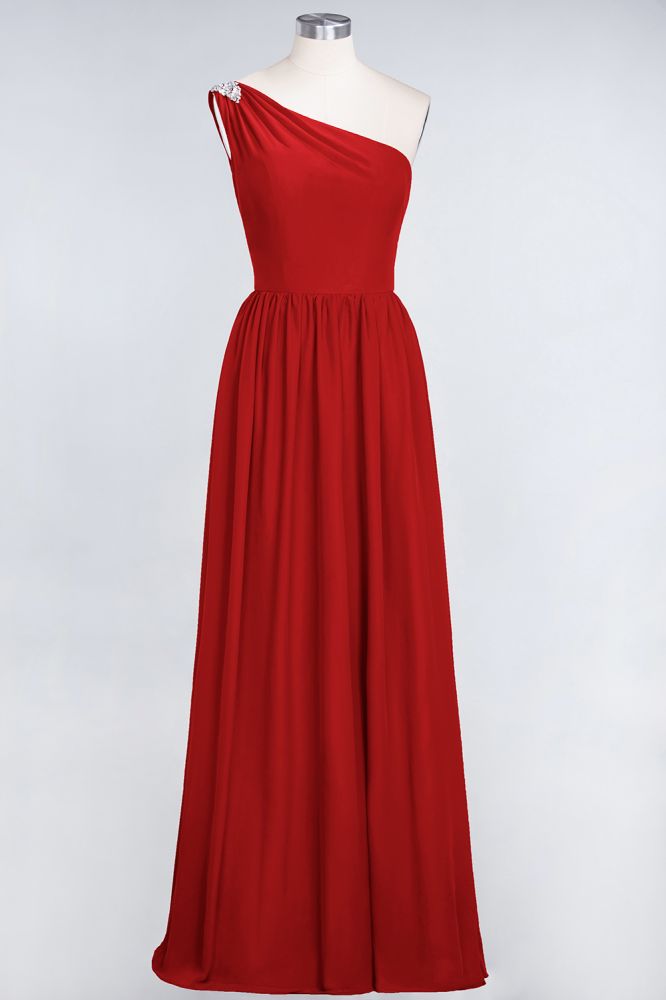 A-Line One-Shoulder Beadings Sleeveless Ruffles Bridesmaid Dress Floor Length Maid of Honor Dress | MISSHOW A-Line One-Shoulder Beadings Sleeveless Ruffles Bridesmaid Dress Floor Length Maid of Honor Dress | MISSHOW