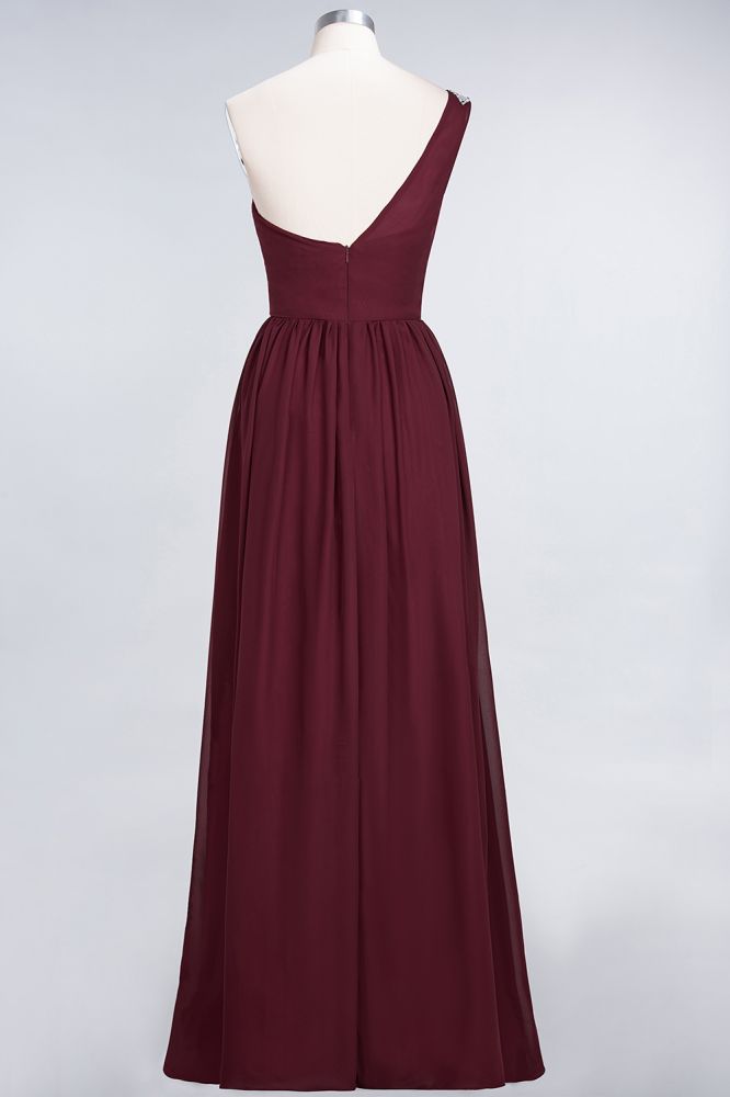 A-Line One-Shoulder Beadings Sleeveless Ruffles Bridesmaid Dress Floor Length Maid of Honor Dress | MISSHOW A-Line One-Shoulder Beadings Sleeveless Ruffles Bridesmaid Dress Floor Length Maid of Honor Dress | MISSHOW