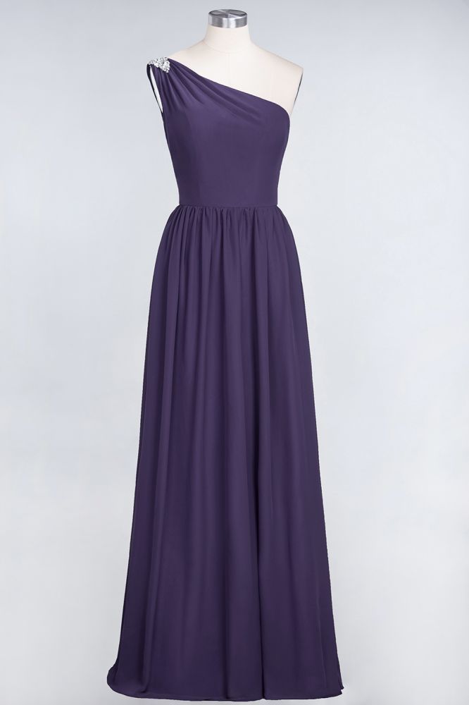 A-Line One-Shoulder Beadings Sleeveless Ruffles Bridesmaid Dress Floor Length Maid of Honor Dress | MISSHOW A-Line One-Shoulder Beadings Sleeveless Ruffles Bridesmaid Dress Floor Length Maid of Honor Dress | MISSHOW
