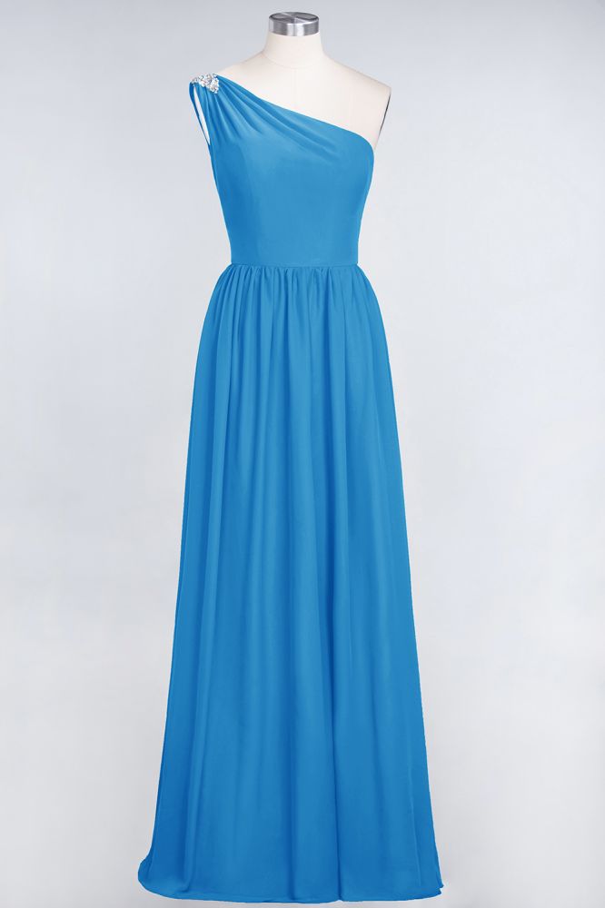 A-Line One-Shoulder Beadings Sleeveless Ruffles Bridesmaid Dress Floor Length Maid of Honor Dress | MISSHOW A-Line One-Shoulder Beadings Sleeveless Ruffles Bridesmaid Dress Floor Length Maid of Honor Dress | MISSHOW