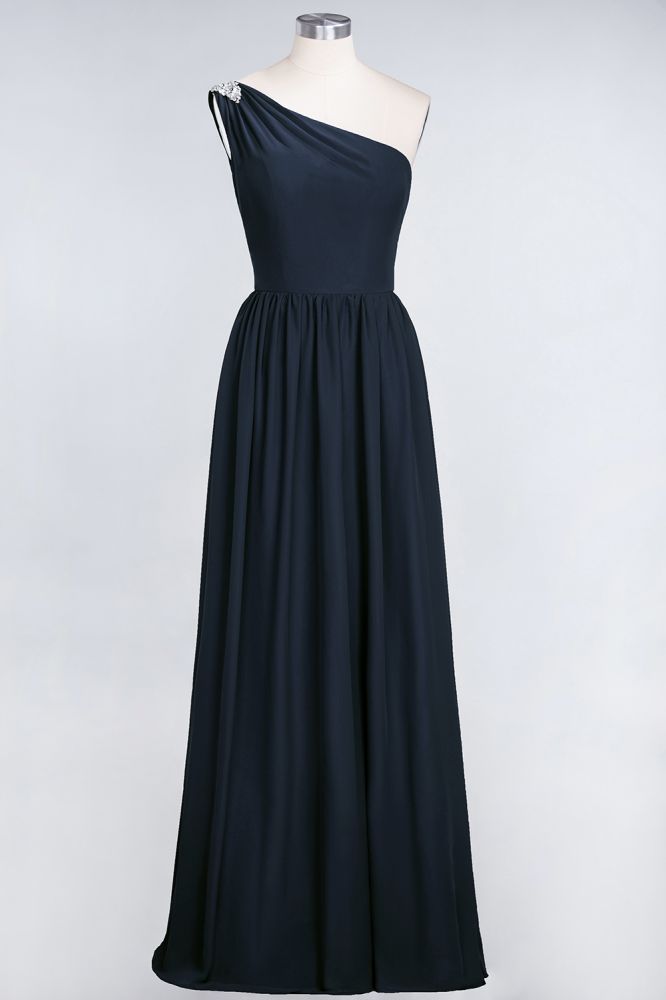 A-Line One-Shoulder Beadings Sleeveless Ruffles Bridesmaid Dress Floor Length Maid of Honor Dress | MISSHOW A-Line One-Shoulder Beadings Sleeveless Ruffles Bridesmaid Dress Floor Length Maid of Honor Dress | MISSHOW