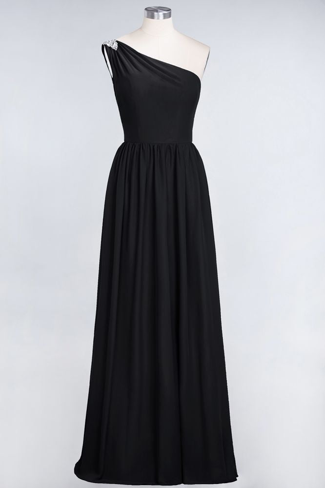 A-Line One-Shoulder Beadings Sleeveless Ruffles Bridesmaid Dress