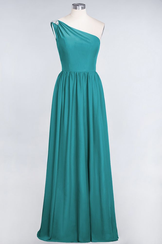 A-Line One-Shoulder Beadings Sleeveless Ruffles Bridesmaid Dress Floor Length Maid of Honor Dress | MISSHOW A-Line One-Shoulder Beadings Sleeveless Ruffles Bridesmaid Dress Floor Length Maid of Honor Dress | MISSHOW