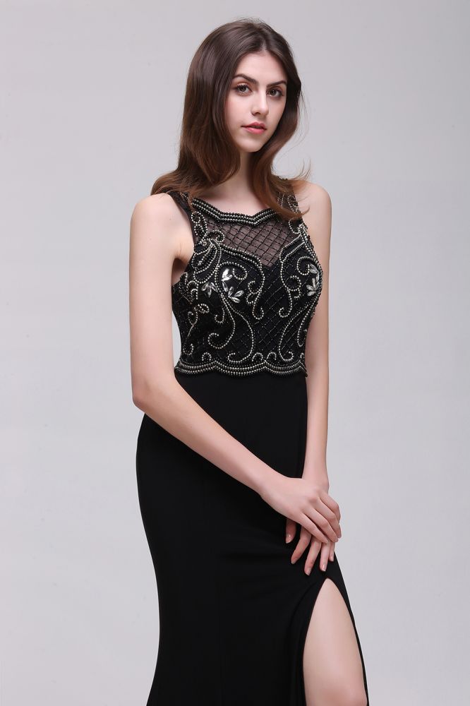 MISSHOW offers gorgeous Black Straps,Scalloped-Edge party dresses with delicately handmade Beading,Crystal,Split Front in size 0-26W. Shop Floor-length prom dresses at affordable prices.