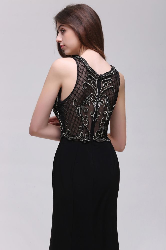 MISSHOW offers gorgeous Black Straps,Scalloped-Edge party dresses with delicately handmade Beading,Crystal,Split Front in size 0-26W. Shop Floor-length prom dresses at affordable prices.