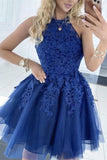 A-Line Princess Ruched Halter Tulle Sleeveless Homecoming Dresses-misshow.com