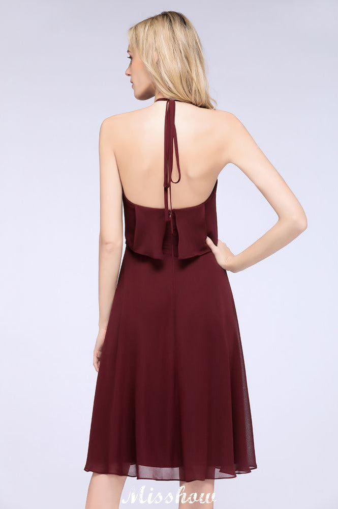 A-Line Ruffles Chiffon Halter Knee-Length Party Dress Simple Bridesmaid Dress | MISSHOW A-Line Ruffles Chiffon Halter Knee-Length Party Dress Simple Bridesmaid Dress | MISSHOW
